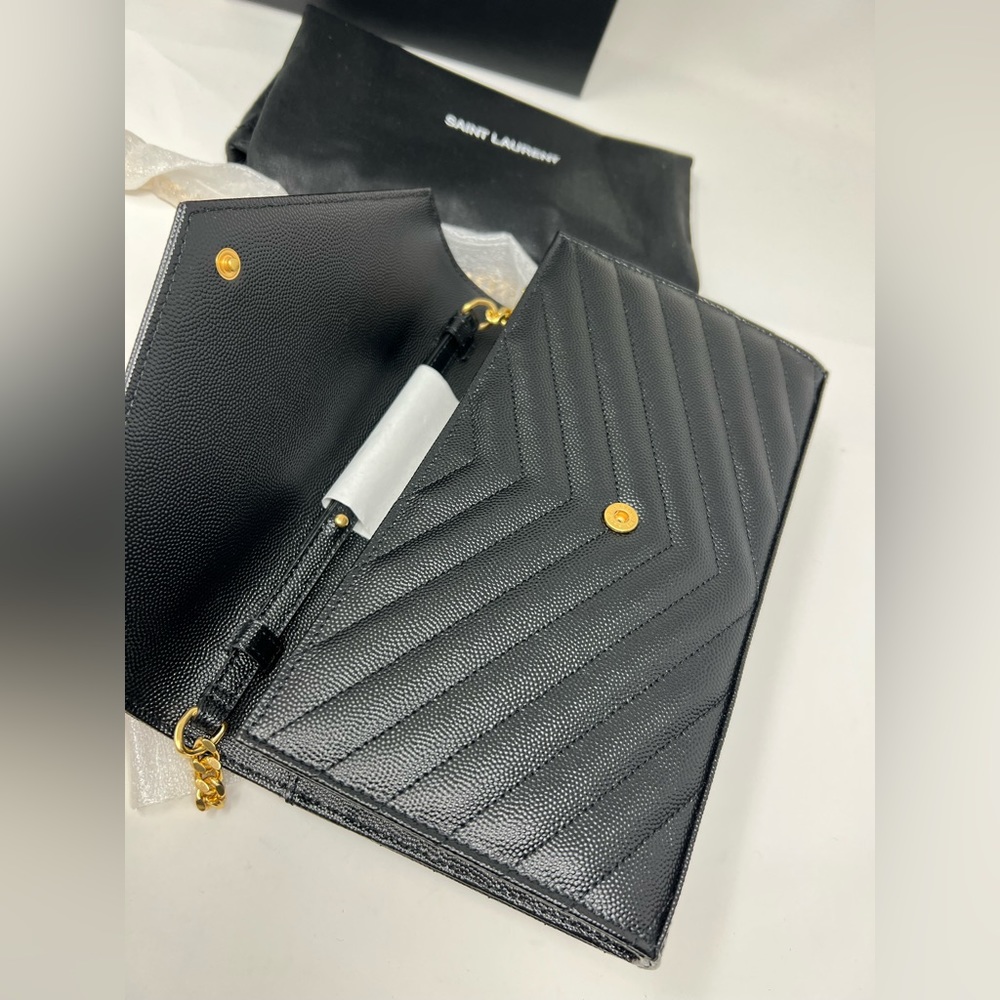 Saint Laurent Monogram Envelope Chain Matelasse Black Leather Cross Body Bag - Picture 7 of 11